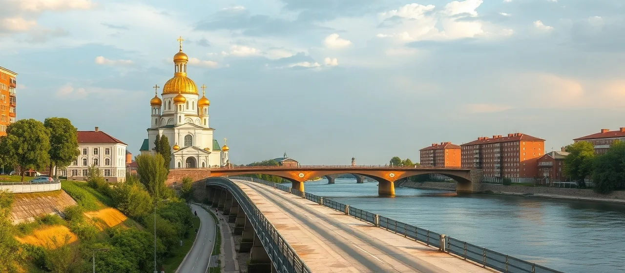 Река Чулым и собор в Ачинске — иллюстрация